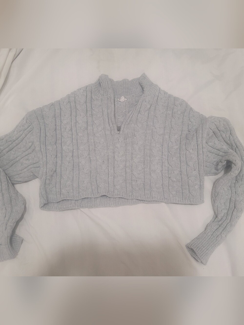 Garage Light Gray Cable Knit Cropped Sweater